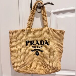 Prada Raffia Crochet Tote Bag in Natural - Great Condition!!